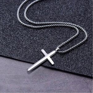 Men’s Silver Tone Cross Necklace